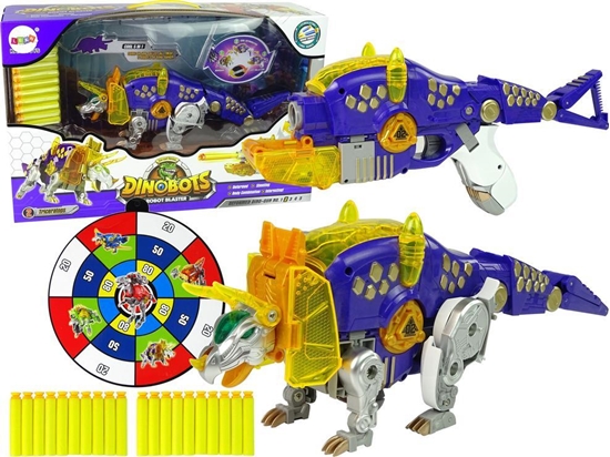 Изображение LeanToys Dinobots 2w1 Dinozaur Pistolet na Strzaki Fioletowy Triceratops Tarcza