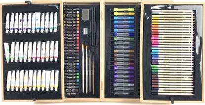 Изображение LeanToys Profesjonalny Zestaw Artystyczny w Drewnianej Walizce 174 Elementy