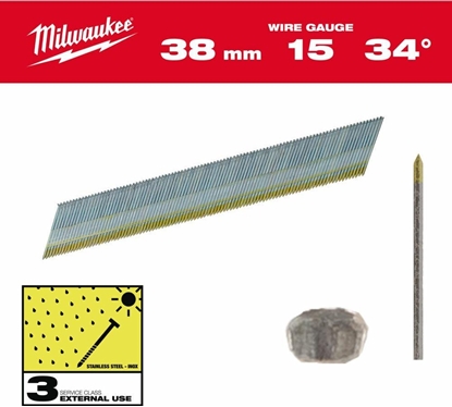 Picture of Milwaukee MILWAUKEE SZTYFTY WYKOCZENIOWE, 15G, GOWA TYPU D 38mm INOX DO M18 CN15GA /2500szt.