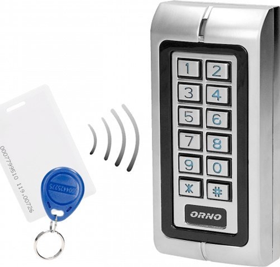 Picture of Orno Zamek szyfrowy wski z czytnikiem kart i breloków zblieniowych, IP44 , 1 przekanik 3A , wymiary 128x82x28 mm