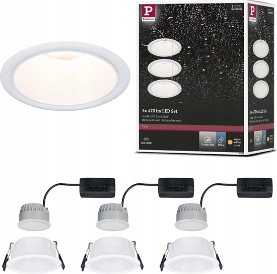 Picture of Paulmann Oprawa do wbudowania EBL COLE SET COIN 3-STEP DIM  zestaw 3x6W 3x470lm 2700K IP44 230V biay matowy / aluminium
