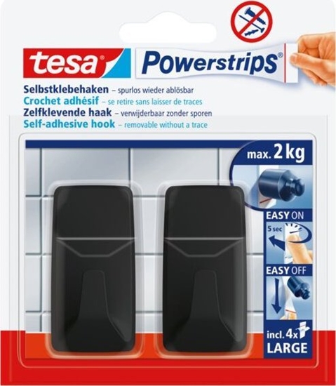 Picture of Tesa Haczyki samoprzylepne tesa POWERSTRIPS prostoktne 2kg, czarne