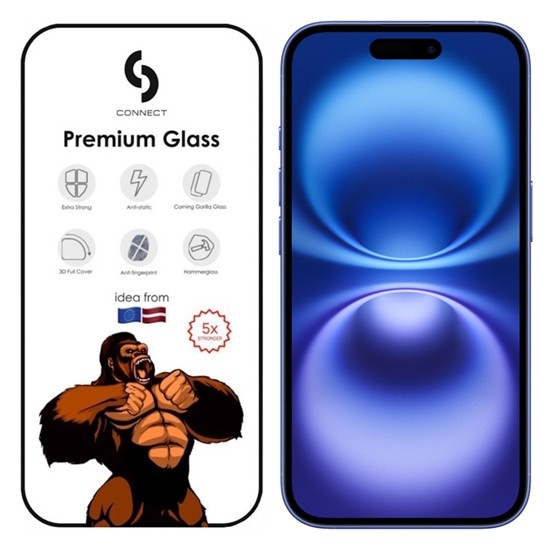 Изображение Сonnect Corning Gorilla Ultra Izturīgs 3D aizsargstils priekš Apple iPhone 16 Melns rāmis