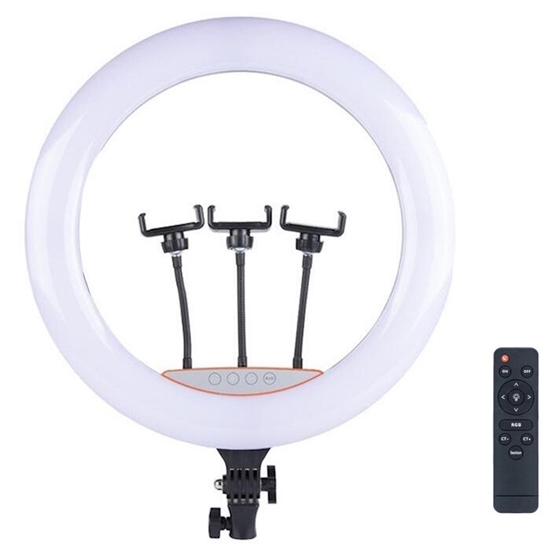 Изображение Riff BD560 56cm LED gaismas gredzens 67W ar 3x viedtālruņa turētājiem + Bluetooth tālvadības pults