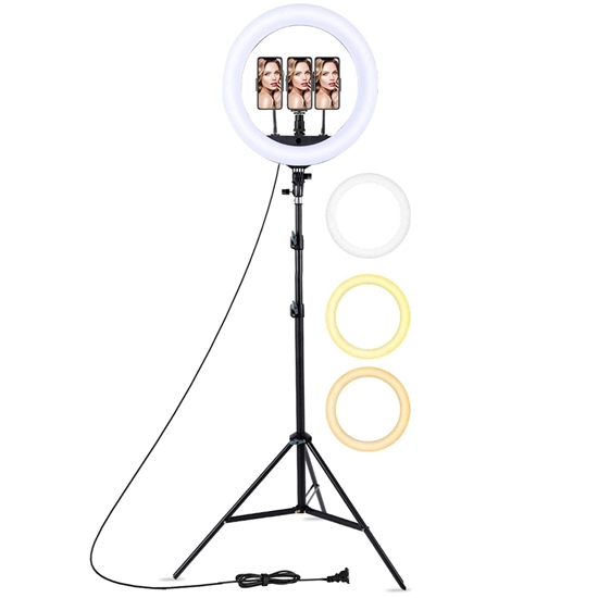 Изображение Riff BD560 56cm LED gaismas gredzens 67W ar 3x viedtālruņa turētājiem + Bluetooth tālvadības pults + triskājis 2.1m