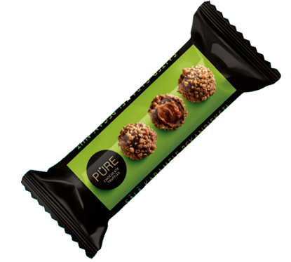 Picture of Piena šokolādes trifeles ar sāļās karameles krēma pildījumu un pekanrieksta dekoru 38g, PURE