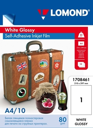 Picture of Lomond PET Film for inkjet printers, White Glossy, Self-Adhesive A4, 10 sheets