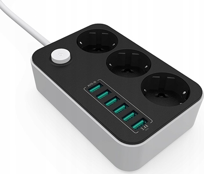 Изображение 10 A | Power Socket :3 EU plugs/6USB Blac | CW-CHE36B | Black | 1.8 m