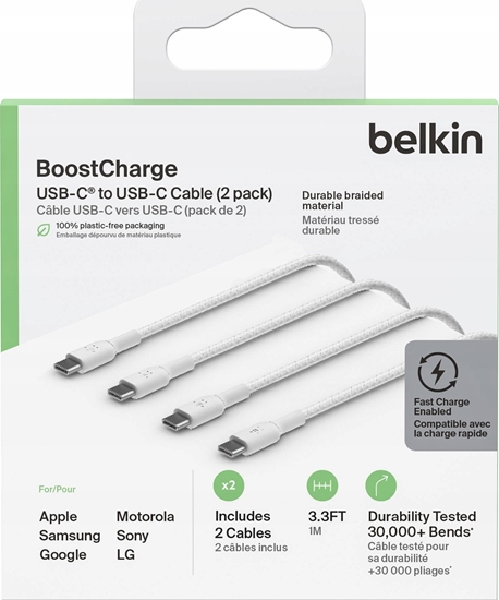 Picture of 1x2 Belkin USB-C/USB-C 2.0 PVC 1m, 2Pack white  CAB003bt1MWH2PK