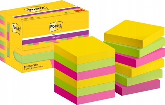 Picture of 3M Post-It 622-12SS-CARN, Square, Green, Pink, Yellow, Paper, PEFC, 47.6 mm, 47.6 mm