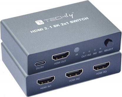 Attēls no Adapter AV Techly Techly 3-Portowy Przecznik HDMI 2.1 8K*60Hz 3x1 z Pilotem IR