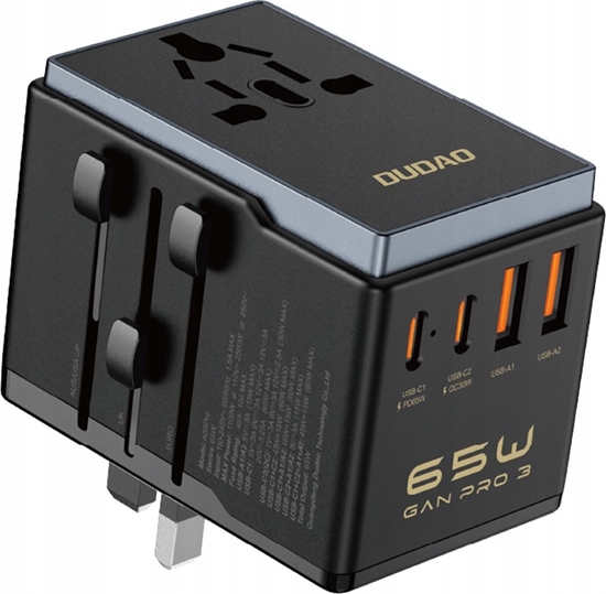Picture of Adapter USB Dudao Adapter podróny Dudao A65Pro 65W EU / US / JP / AUS / UK 2x USB-C 2x USB-A - czarny