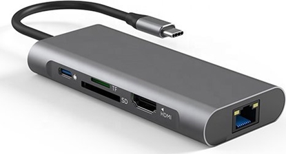 Attēls no Adapter USB Extra Digital Adapteris USB Type-C - 2 x USB 3.0, 1x USB 2.0, 1x Type C (PD), HDMI, SD, RJ45