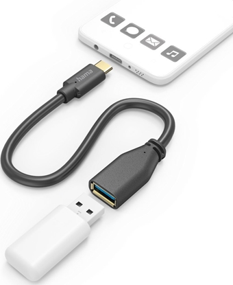 Attēls no Adapter USB Hama HAMA KABEL PRZEJCIOWY OTG, USB 3.0 A, USB TYPE-C, WTYK, 15CM, CZARNY