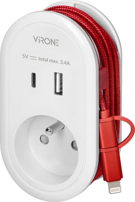 Picture of Adapter USB Orno Adapter z adowark USB i kablem adujcym (typ C + Lightning), 1x2P+Z, 2xUSB (Typ A+C), max 3,4A