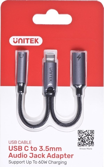 Picture of Adapter USB Unitek USB-C - Jack 3.5mm + USB-C Srebrny  (M205A)