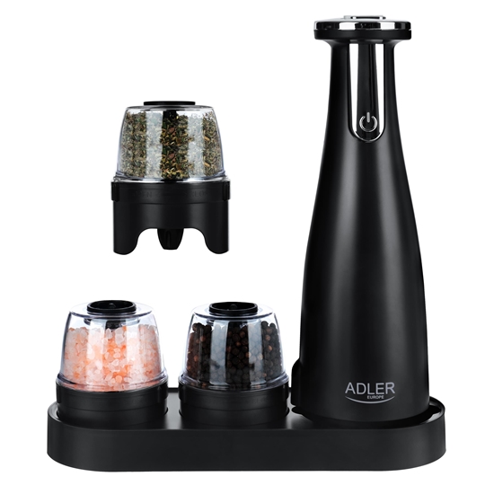Изображение Adler | Electric Salt and pepper grinder | AD 4449b | Housing material ABS plastic | 7 W | Lithium | Matte Black
