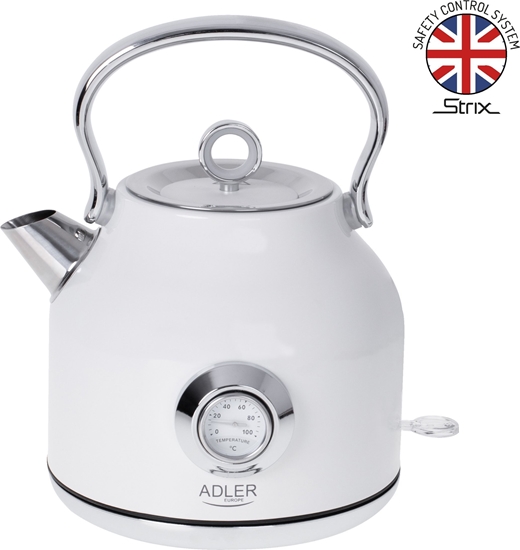 Picture of Adler Kettle with a Thermomete AD 1346w Electric, 2200 W, 1.7 L, Stainless steel, 360° rotational base, White