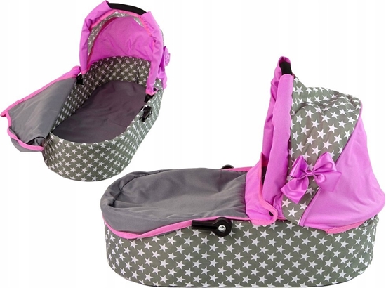 Изображение Alice Wózek Dla Lalek Spacerówka 2 w 1 Gondola Torba Róowy Gwiazdki