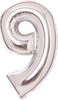 Изображение AMSCAN Balon foliowy cyfra 9 srebrna 47x66cm