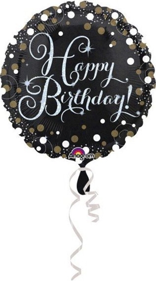 Изображение AMSCAN Balon foliowy Happy Birthday czarny w kropki