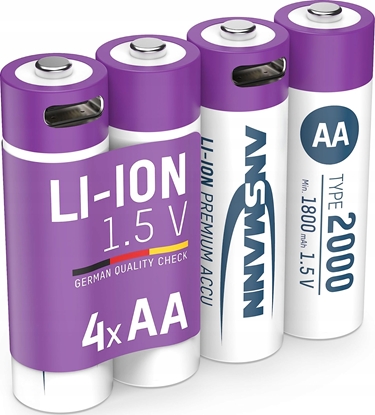 Attēls no Ansmann ANSMANN 1312-0036 Li-Ion rechargeable batteries Mignon AA type 2000 (min. 1800 mAh) 4-pack box