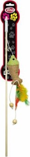Picture of Aqua Nova PETNOVA ZABAWKA D/KOTA WEDKA Z RYBKA+PIORA 40CM CAT-ROD-WOOD-4 4241