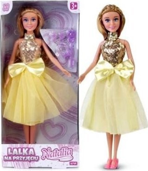 Picture of Artyk Lalka Natalia 29cm w ótej sukience 121999  lalka w sukni balowej, korale, klipsy, ródka, buty