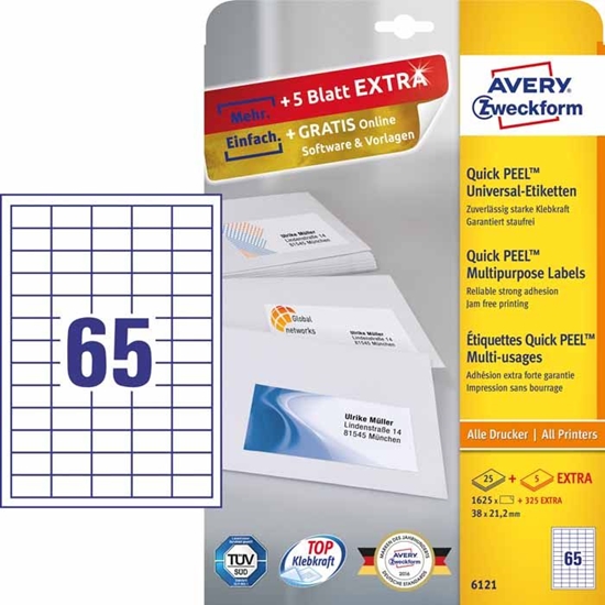Picture of Avery Zweckform Etykiety uniwersalne ogólnego zastosowania, 38 x 21,2mm, biae, do drukarki, 1950 sztuk -6121