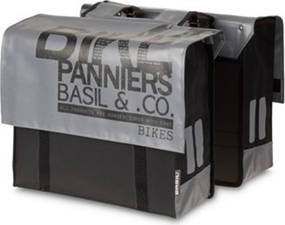 Attēls no Basil Sakwa miejska podwójna TRANSPORT DOUBLE BAG 45L, mocowanie na paski, wodoodporny plandeka/poliester, szaro-czarna (BAS-17550)