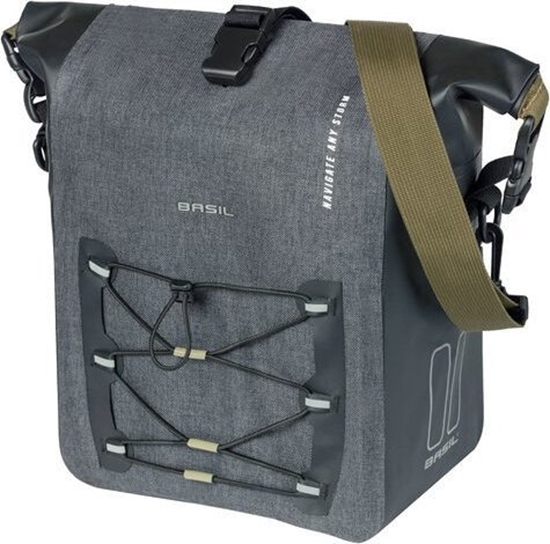 Picture of Basil Sakwa pojedyncza BASIL NAVIGATOR STORM SINGLE PANNIER BAG M 12-15 L, Hook On System, wodoodporna, grey black (NEW 2024)