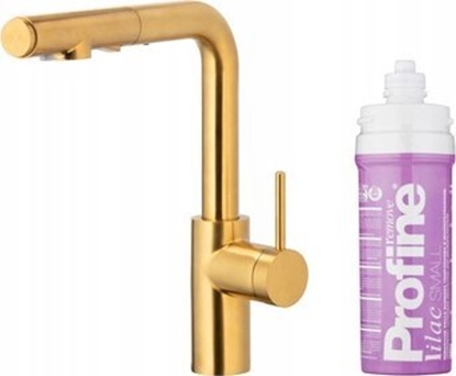 Изображение Bateria kuchenna KFA DUERO PURE BASIC PULL-OUT BATERIA KUCHENNA Z FUNKCJ FILTRACJI WODY I WYCIGAN WYLEWK + ZESTAW FILTRUJCY PROFINE LILAC S, BRUSHED GOLD