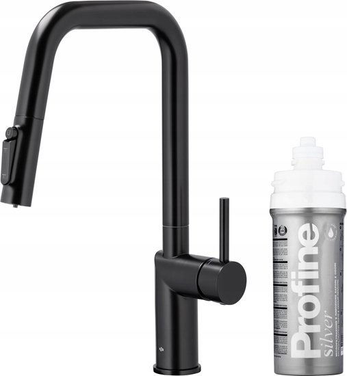 Изображение Bateria kuchenna KFA DUERO PURE STYLE PULL-OUT BATERIA KUCHENNA Z FUNKCJ FILTRACJI WODY I WYCIGAN WYLEWK + ZESTAW FILTRUJCY PROFINE SILVER S, CZARNA