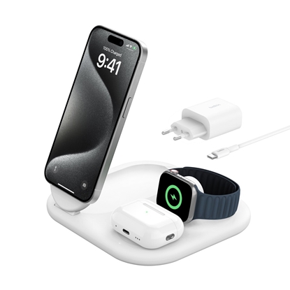 Picture of Belkin BOOST Charge 3in1 Qi2 15W magn.Charg.Stand wh.  WIZ029vfWH