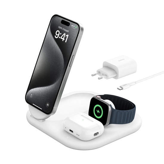 Picture of Belkin BOOST Charge 3in1 Qi2 15W magn.Charg.Stand wh.  WIZ029vfWH