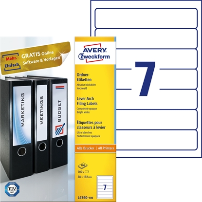 Picture of Biurfol ETYKIETY NA SEGREGATORY A4 100 ARK./OP. 192 x 38 MM BIAE, BIAY