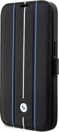 Picture of BMW Etui BMBKP14L22RVSK Apple iPhone 14 Pro czarny/black bookcase Leather Stamp Blue Lines