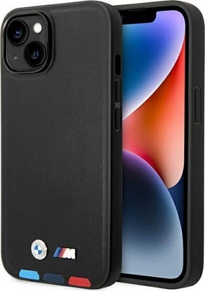 Attēls no BMW Etui BMW do iPhone 14 Plus 6,7" czarny/black Leather Stamp Tricolor
