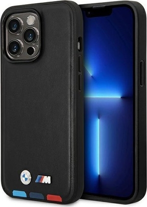 Изображение BMW Etui BMW do iPhone 14 Pro 6,1" czarny/black Leather Stamp Tricolor Magsafe
