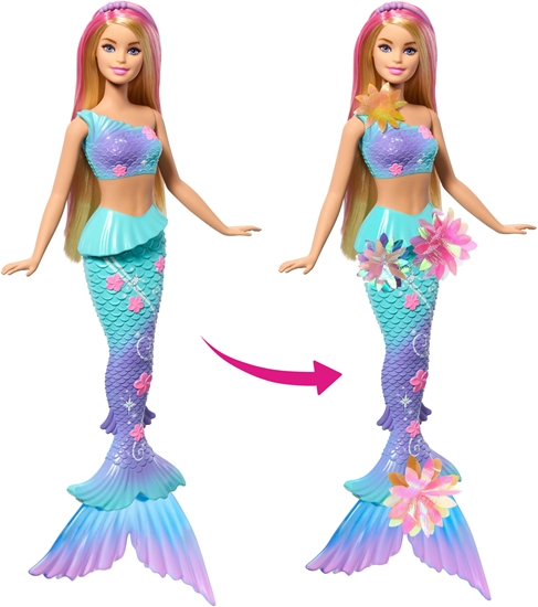 Picture of Lalka Barbie Mattel Syrenka Rozkwitajce kwiaty Lalka z dugimi blond wosami z róowymi pasemkami, funkcj rozkwitajcych kwiatów JDM72
