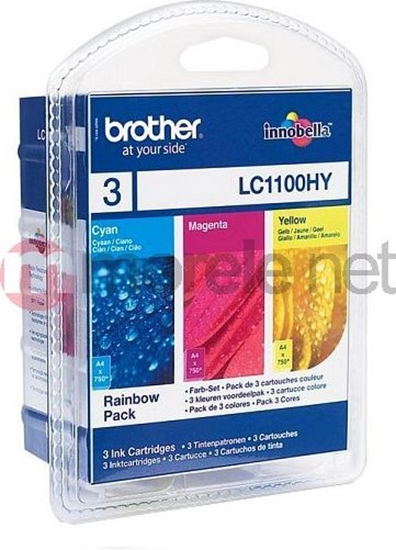Picture of Brother LC1100HYRBWBP ink cartridge 3 pc(s) Original Cyan, Magenta, Yellow