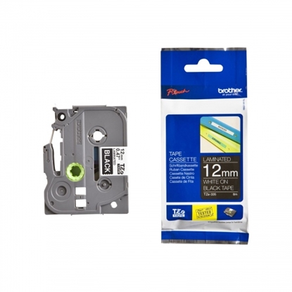 Picture of Brother TZE-335 (TZE335) Laminated Labelling Tape Cassette, White On Black 12mm, 8m