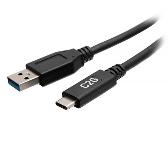 Picture of C2G 6in USB-C to USB-A SuperSpeed USB 5Gbps Cable M/M - USB-Kabel - USB Typ A (M) zu 24 pin USB-C (M) - USB 3.2 Gen 1 - 30 V - 3 A - 15 cm - geformt - Schwarz