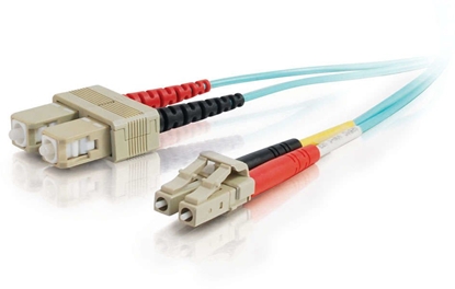 Picture of C2G LC-SC 10Gb 50/125 OM3 Duplex Multimode PVC Fiber Optic Cable (LSZH) - Netzwerkkabel - SC multi-mode (M) zu LC Multi-Mode (M) - 2 m - Glasfaser - Duplex - 50/125 Mikrometer - OM3 - halogenfrei - Aquamarin