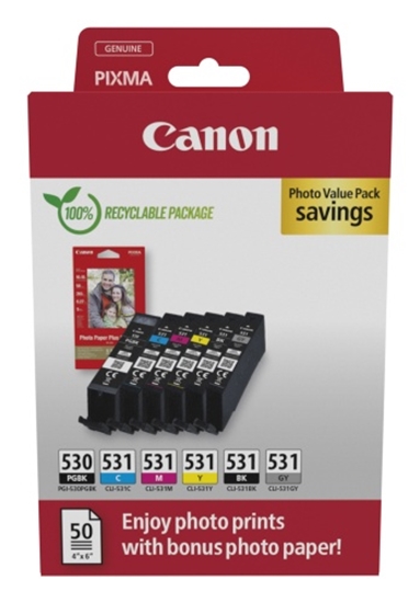 Picture of Canon PGI-530 / CLI-531 Photo Value Pack PGBK/C/M/Y/BK/GY