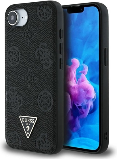 Picture of Case Guess Grained Hot Stamp Peony Triangle Logo MagSafe for iPhone 16e black