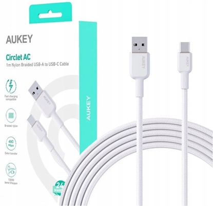 Attēls no CB-NAC1 kabel USB-C - USB-A 1m 60W PD 3A 20V nylonowy oplot biały