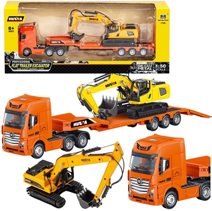 Picture of Ciarówka z Naczep Laweta Koparka Metalowa Huina Pomaraczowa 1:50