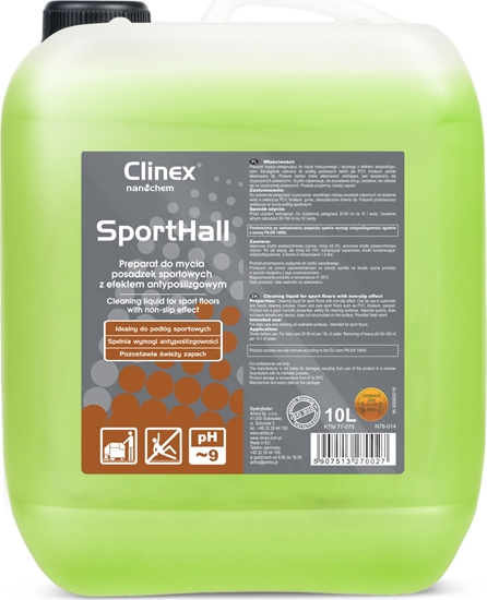 Изображение Clinex Pyn do mycia PCV linoleum parkietu w halach sportowych antypolizgowy CLINEX SportHall 10L Pyn do mycia PCV linoleum parkietu w halach sportowych antypolizgowy CLINEX SportHall 10L