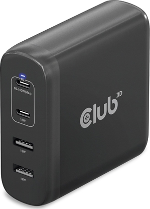Attēls no Club 3D Club3D cestovní nabíjeka 100W GAN technologie, 2xUSB-A a 2xUSB-C, PD 3.0 Support